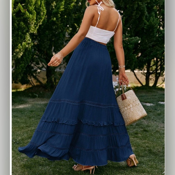 Navy Blue Boho Tiered Maxi Skirt with Tiered Layers - Picture 8 of 9